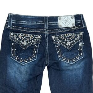 Miss Me Signature Cuffed Capri Jeans Dark Wash Rhinestone Embellished Women's 28